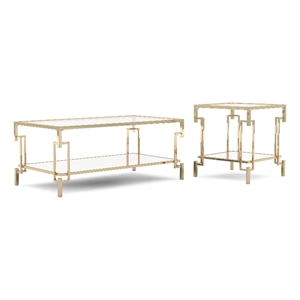bowery hill metal 2-piece coffee table set in gold champagne