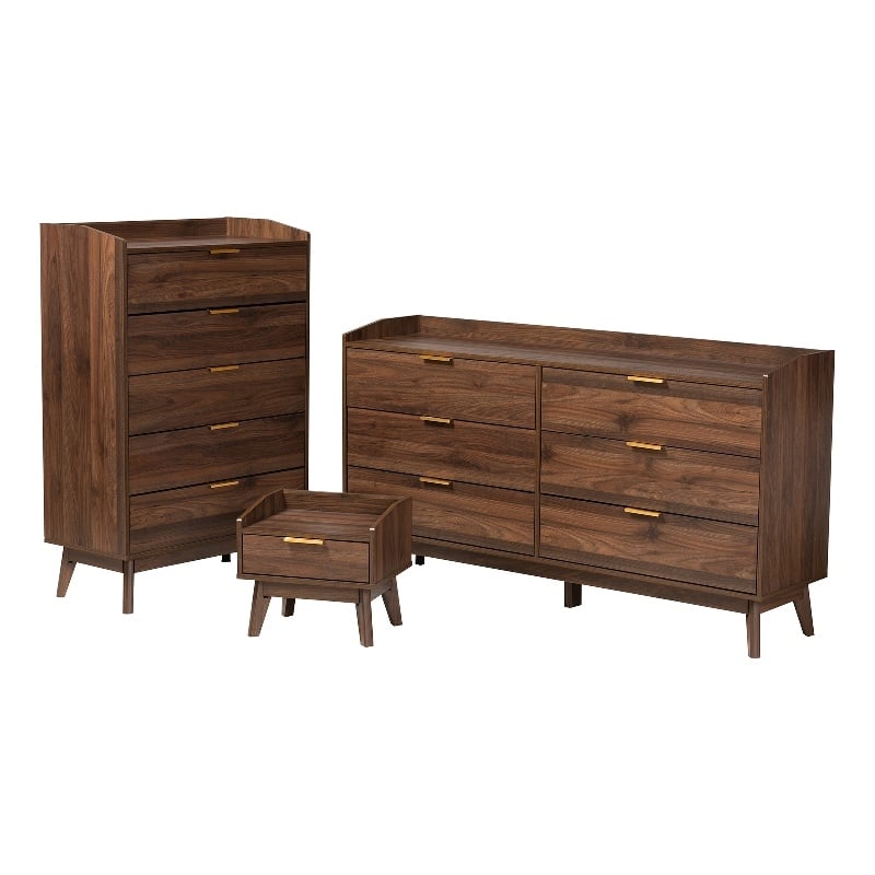 Bowery Hill Contemporary Walnut Brown Finished Wood 3-Piece Storage Set