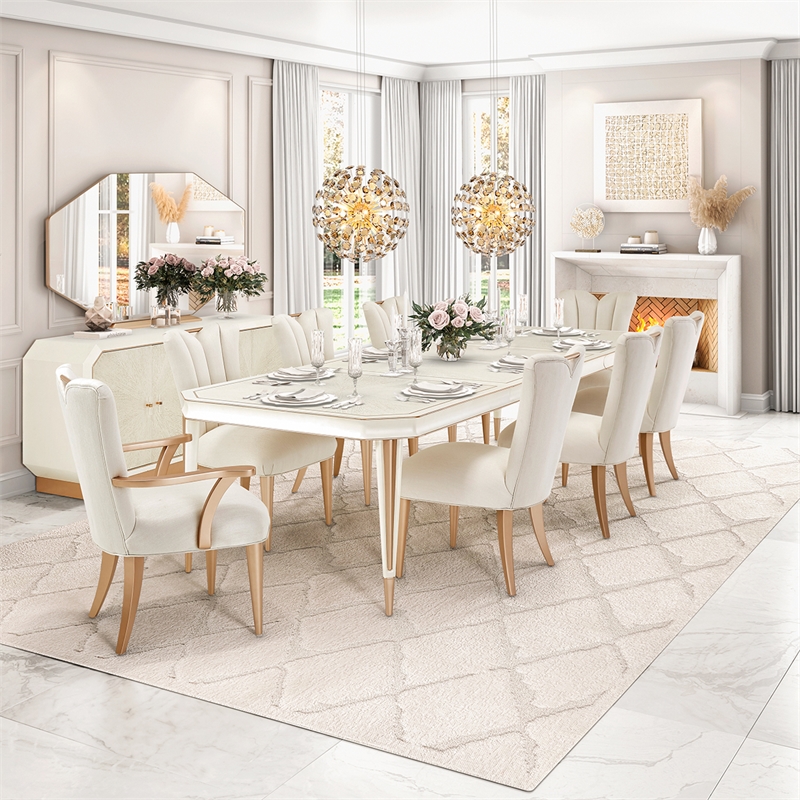 Bowery Hill Contemporary Rectangular Dining Table in Champagne