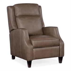 bowery hill leather and wood manual push back recliner in gray