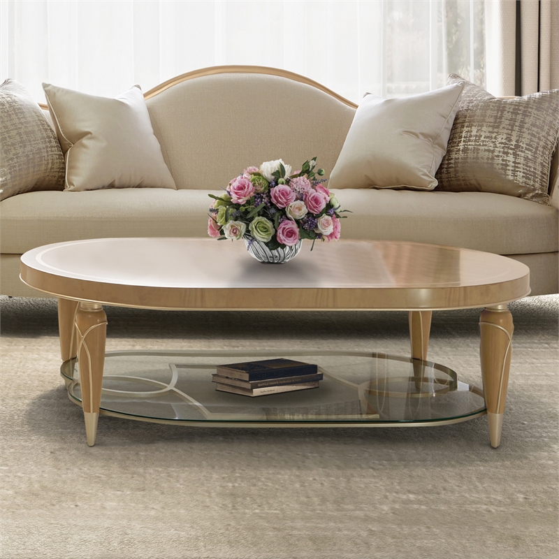 Bowery Hill Contemporary Wood Oval Cocktail Table in Caramel