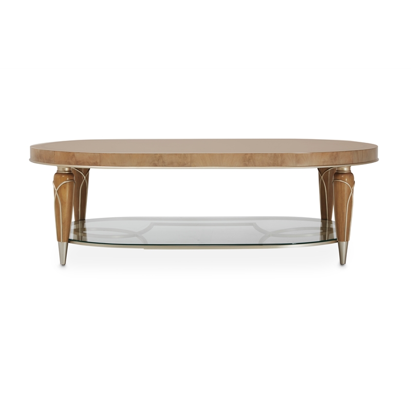 Bowery Hill Contemporary Wood Oval Cocktail Table in Caramel