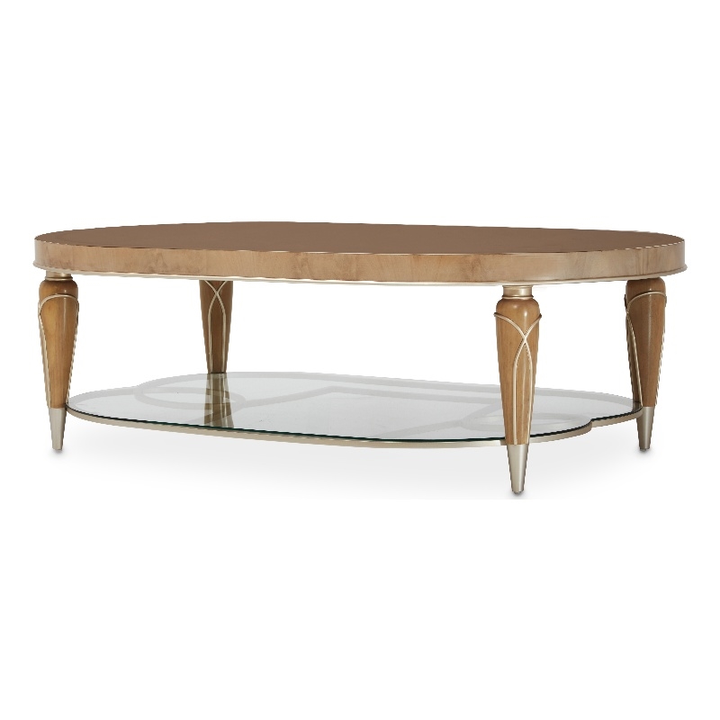 Bowery Hill Contemporary Wood Oval Cocktail Table in Caramel