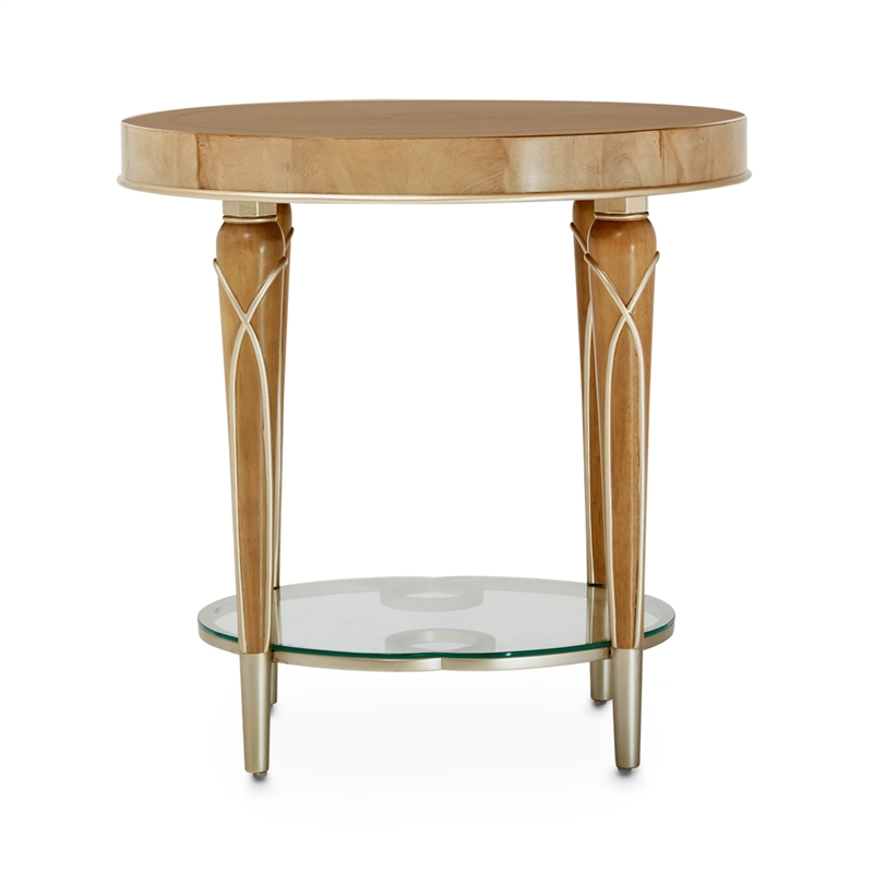 Bowery Hill Contemporary Wood & Glass End Table in Caramel Finish