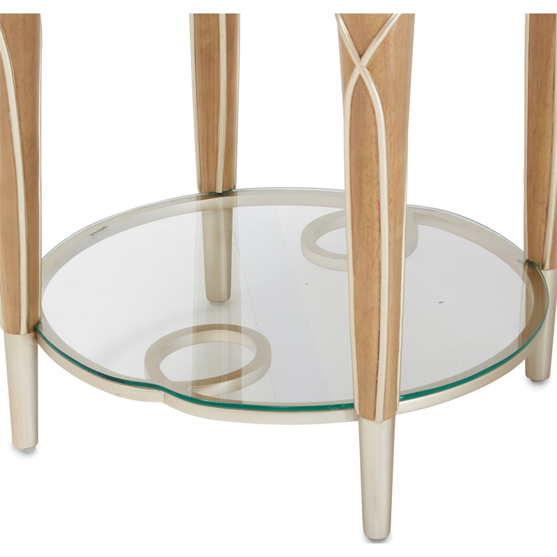 Bowery Hill Contemporary Wood & Glass End Table in Caramel Finish