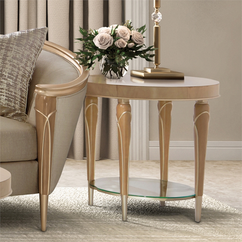 Bowery Hill Contemporary Wood & Glass End Table in Caramel Finish
