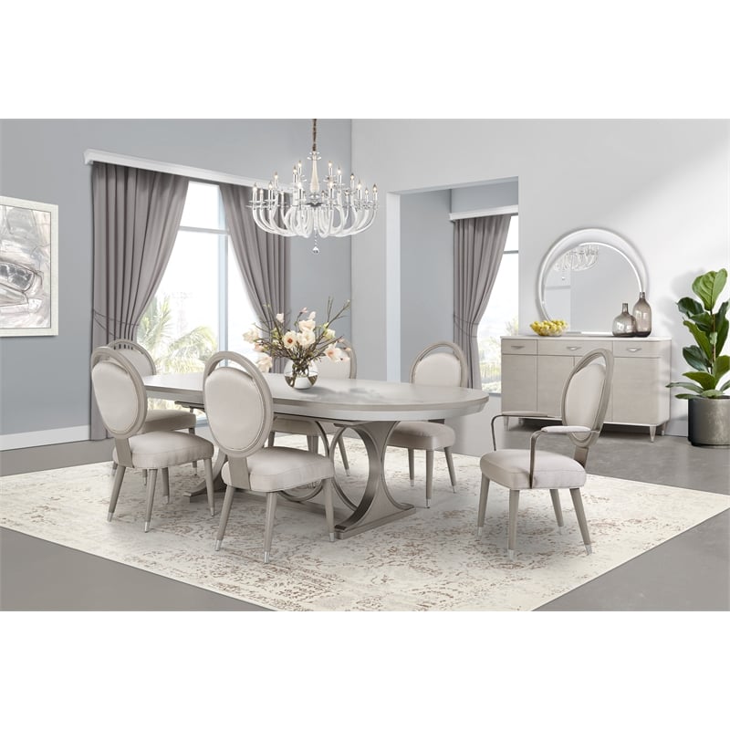 Bowery Hill 7-Piece Engineered Wood Dining Set in Moonlight Gray