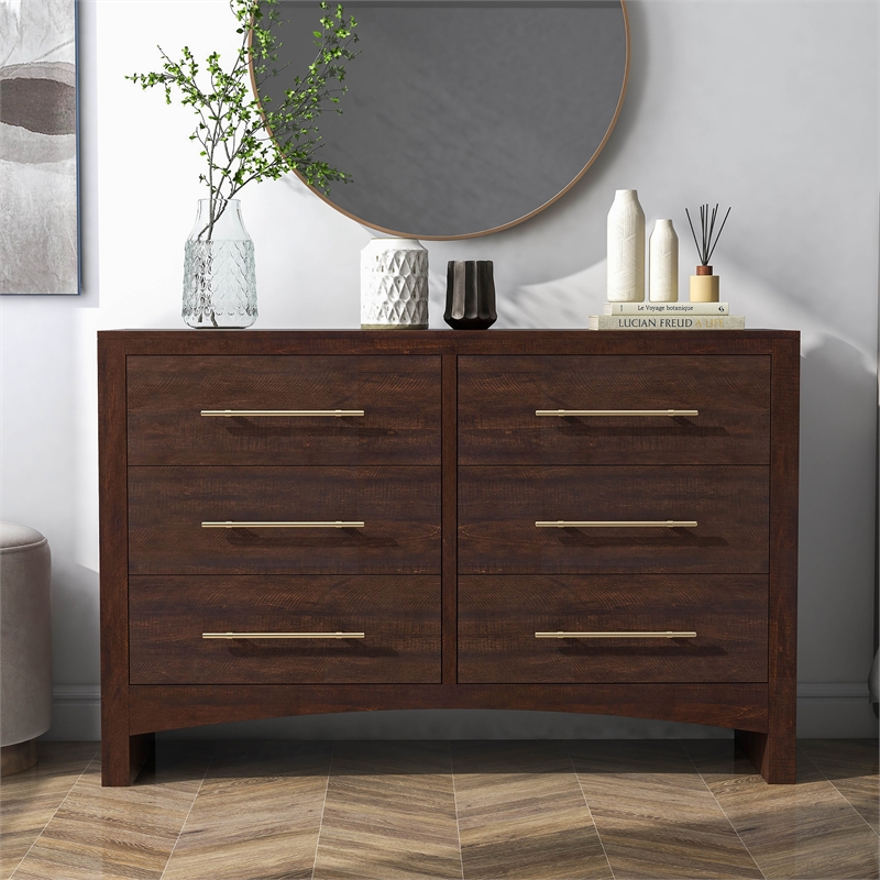 Bowery Hill Contemporary Wood 6-Drawer Dresser in Walnut Finish