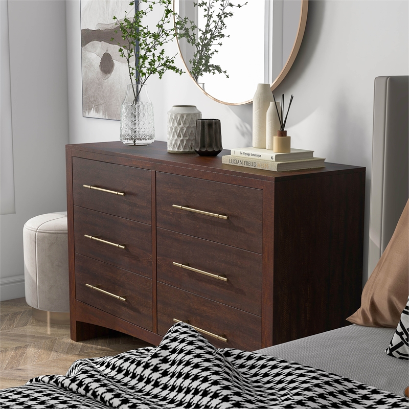 Bowery Hill Contemporary Wood 6-Drawer Dresser in Walnut Finish