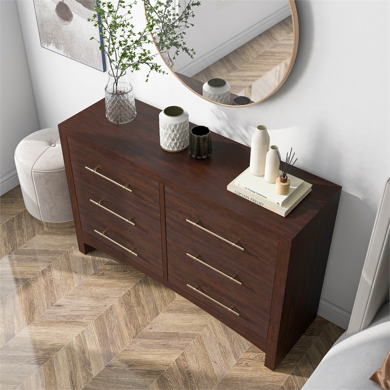 Bowery Hill Contemporary Wood 6-Drawer Dresser in Walnut Finish