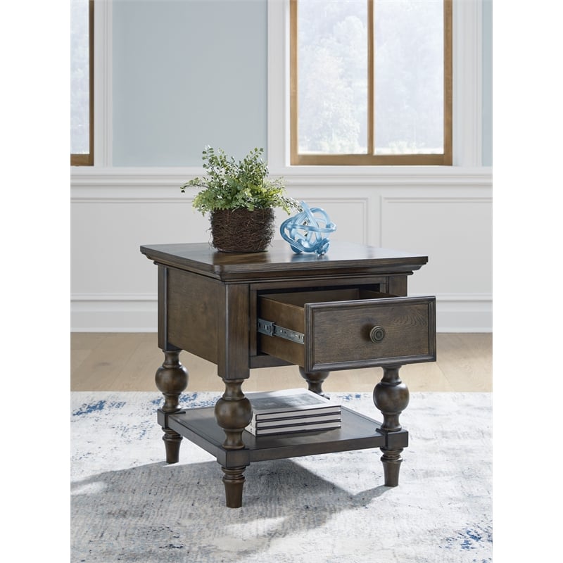 Bowery Hill Contemporary Hardwood Solid End Table in Rich Brown Walnut