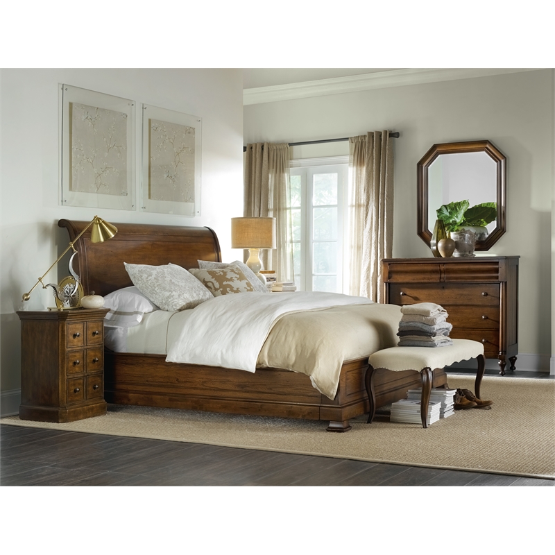 Bowery Hill King Sleigh Bed with Low Footboard in Brown Wood