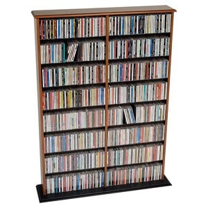 Bowery Hill 51&quot Double CD DVD Wall Media Storage Rack in Cherry and Black