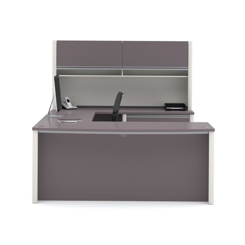 Bowery Hill U-Shape Home Office Set with Oversized Pedestal in Sandstone & Slate