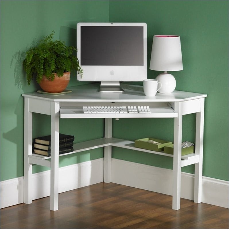 Bowery Hill Contemporary Corner Computer Desk in White Finish
