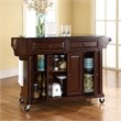 Bowery Hill Wood/Solid Granite Kitchen Cart in Mahogany & Black