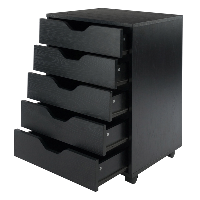 Bowery Hill Transitional Wood Storage Cabinet with 5 Drawers in Black