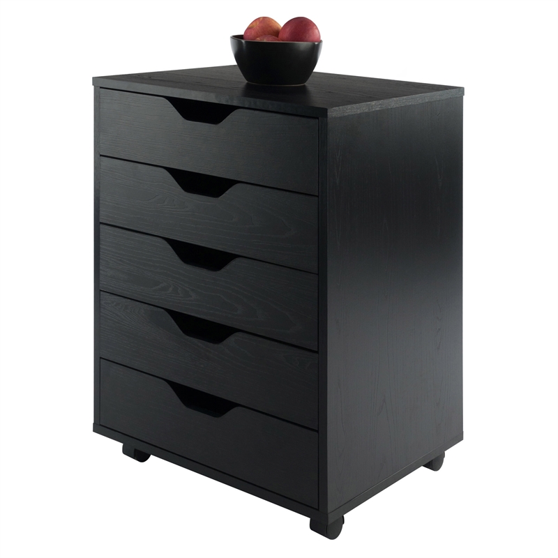 Bowery Hill Transitional Wood Storage Cabinet with 5 Drawers in Black