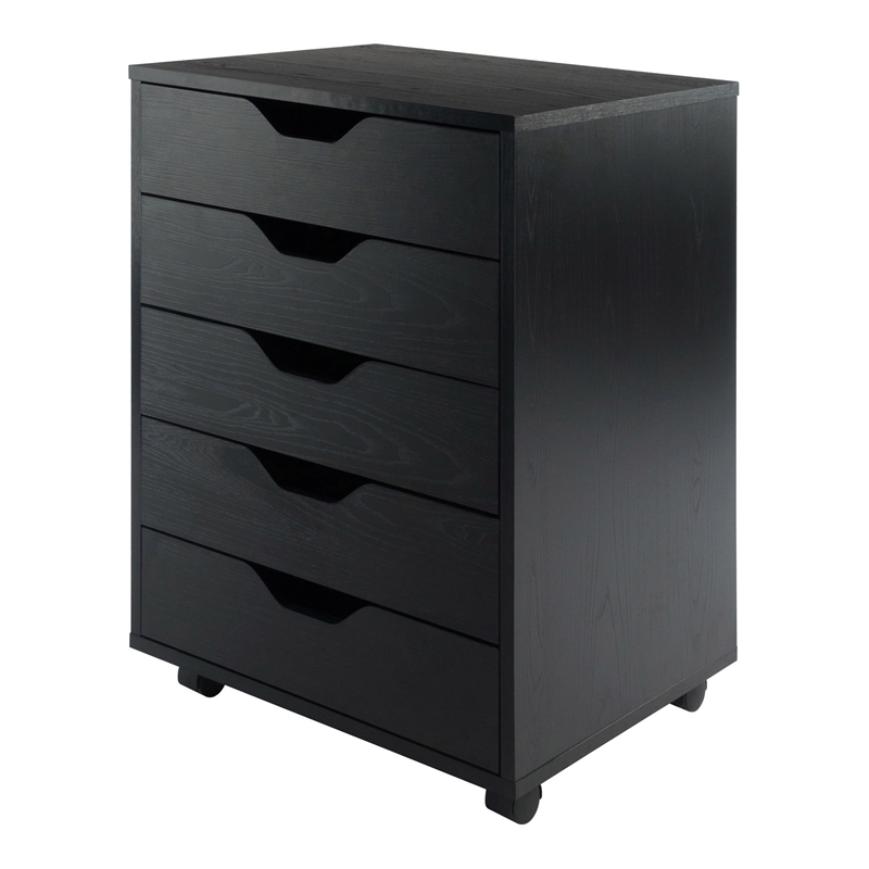 Bowery Hill Transitional Wood Storage Cabinet with 5 Drawers in Black