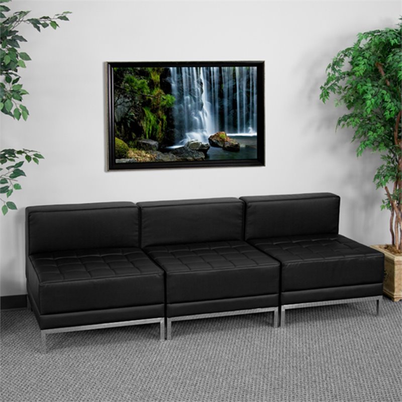 Bowery Hill Contemporary Lounge Set in Black Leather Upholstery