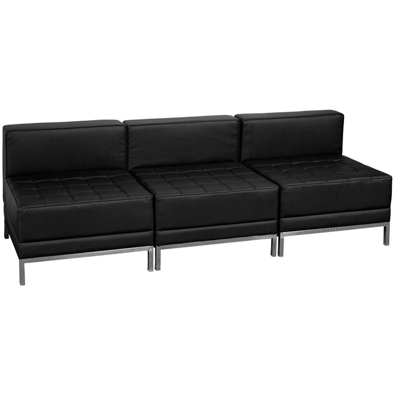 Bowery Hill Contemporary Lounge Set in Black Leather Upholstery