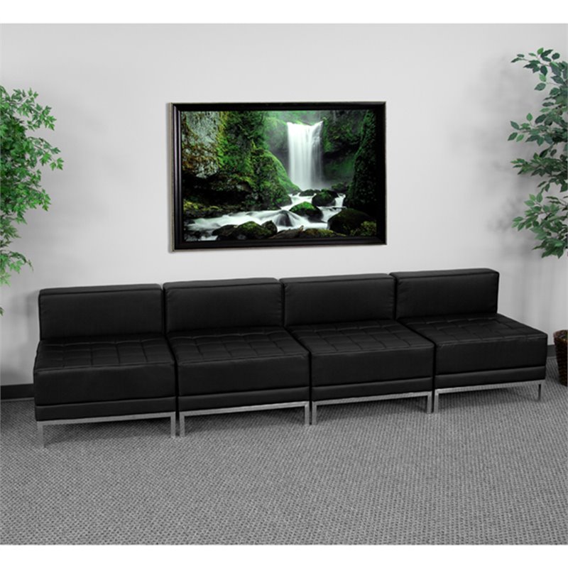 Bowery Hill Contemporary Lounge Set in Black Leather Upholstery