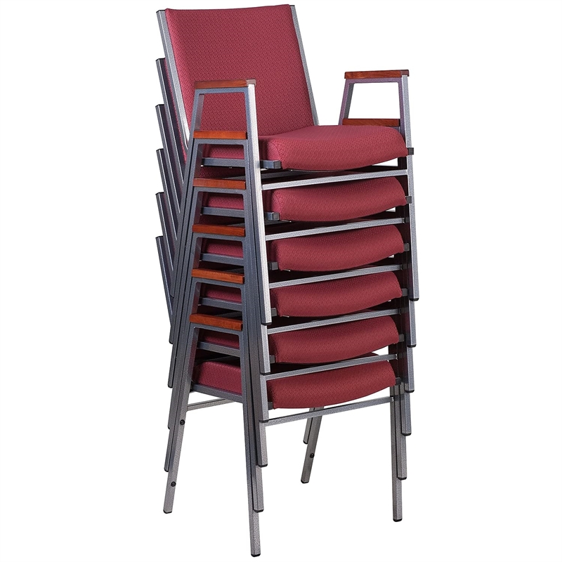 Bowery Hill Contemporary Upholstered Stacking Chair in Burgundy