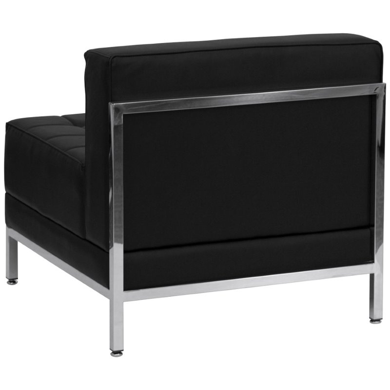 Bowery Hill Contemporary Leather Tufted Armless Chair in Black