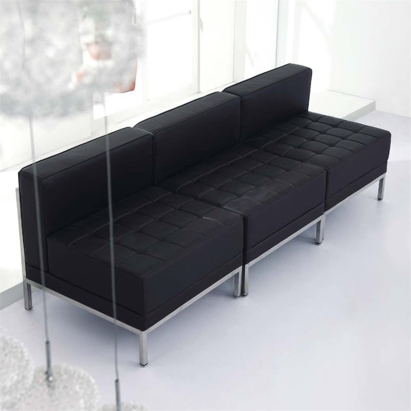 Bowery Hill Contemporary Leather Tufted Armless Chair in Black