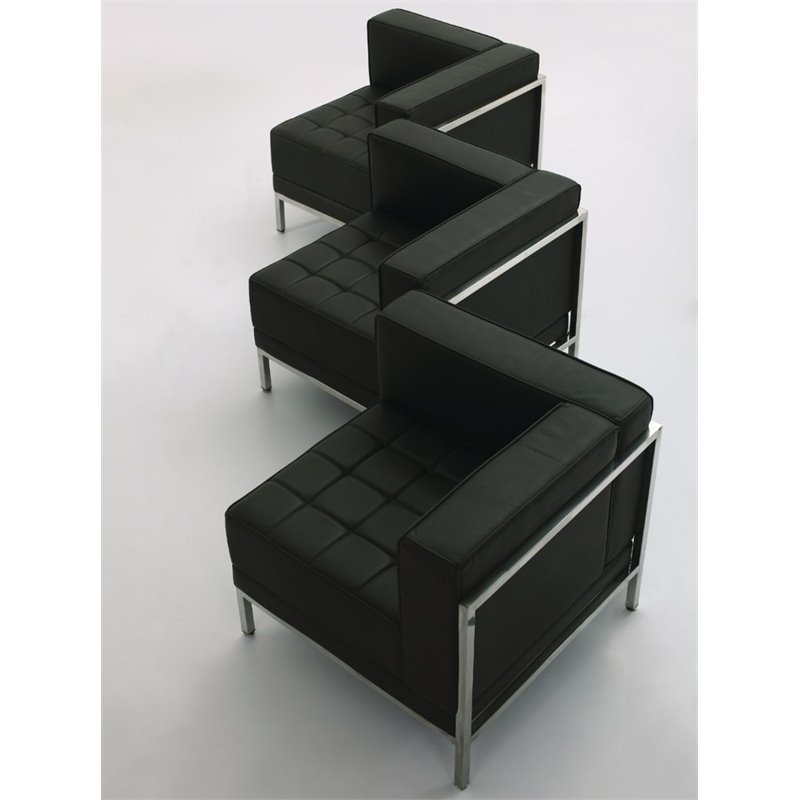 Bowery Hill Contemporary Leather Tufted Armless Chair in Black