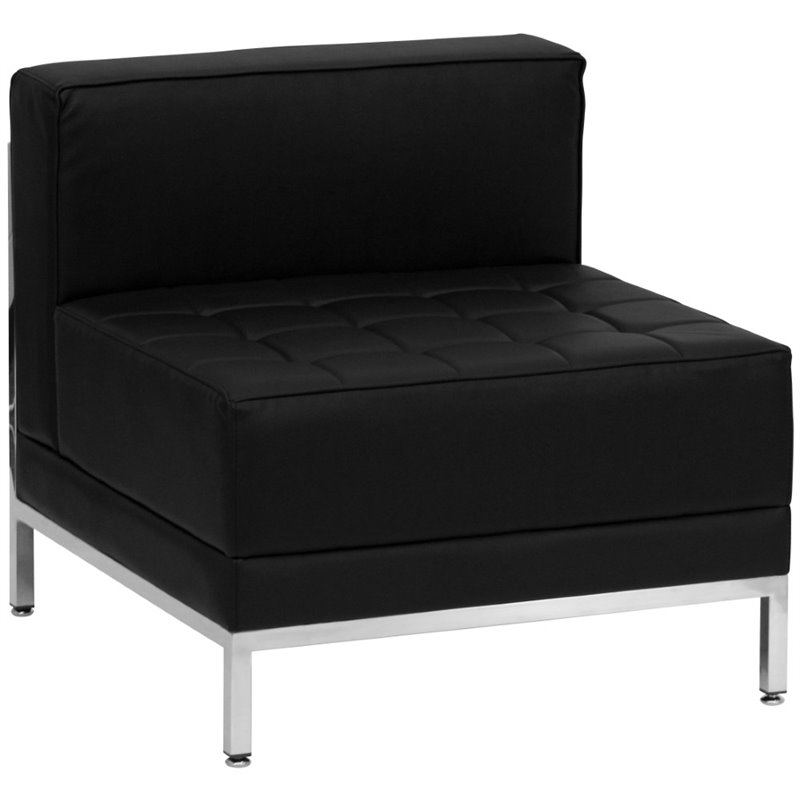 Bowery Hill Contemporary Leather Tufted Armless Chair in Black