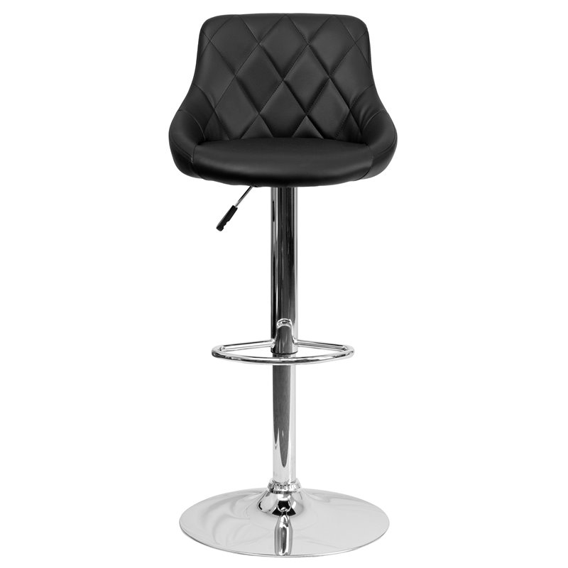 Bowery Hill Adjustable Quilted Bucket Seat Bar Stool in Black