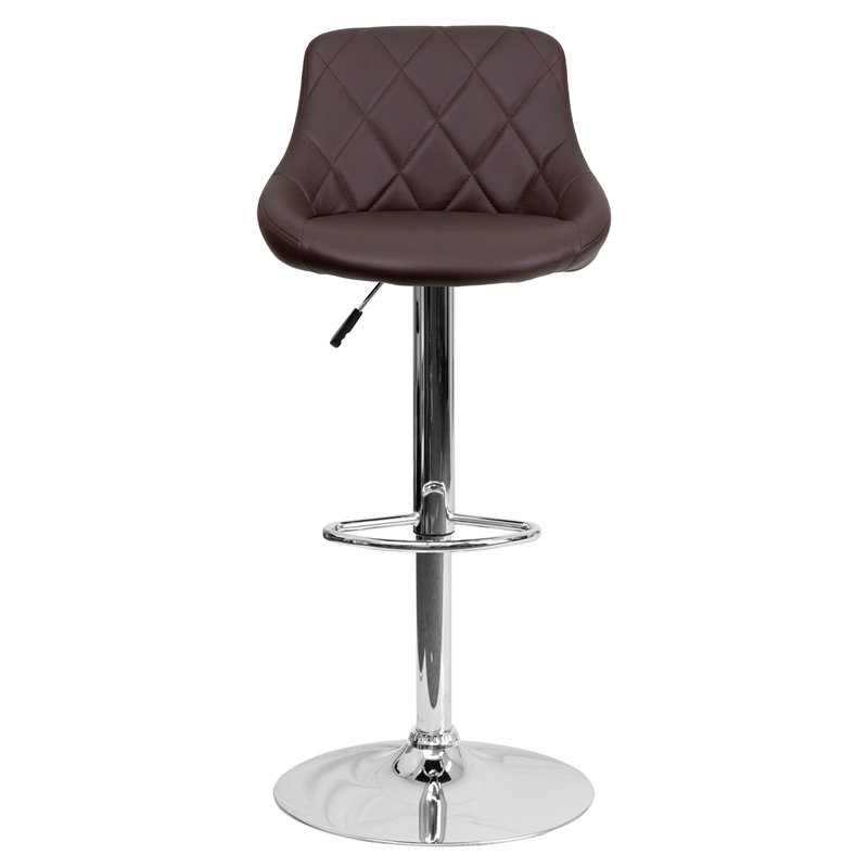 Bowery Hill Adjustable Quilted Bucket Seat Bar Stool in Brown