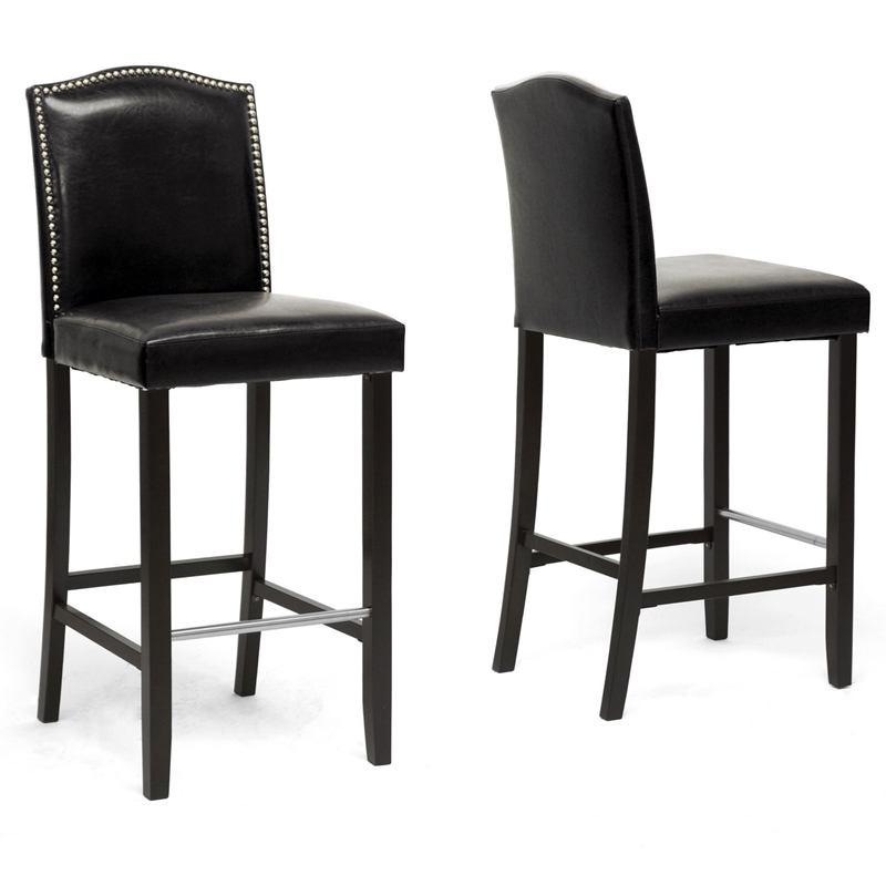 Bowery Hill Contemporary Bar Stool in Black Finish (Set of 2)