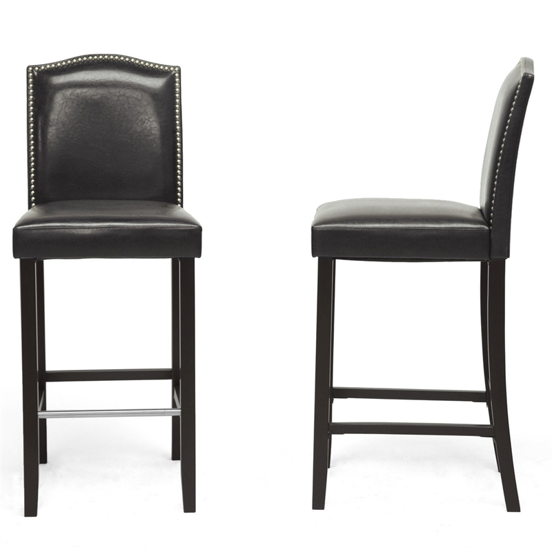 Bowery Hill Contemporary Bar Stool in Black Finish (Set of 2)
