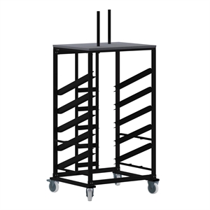 Bowery Hill Contemporary 30&quot Round Cocktail Table Metal Dolly in Black