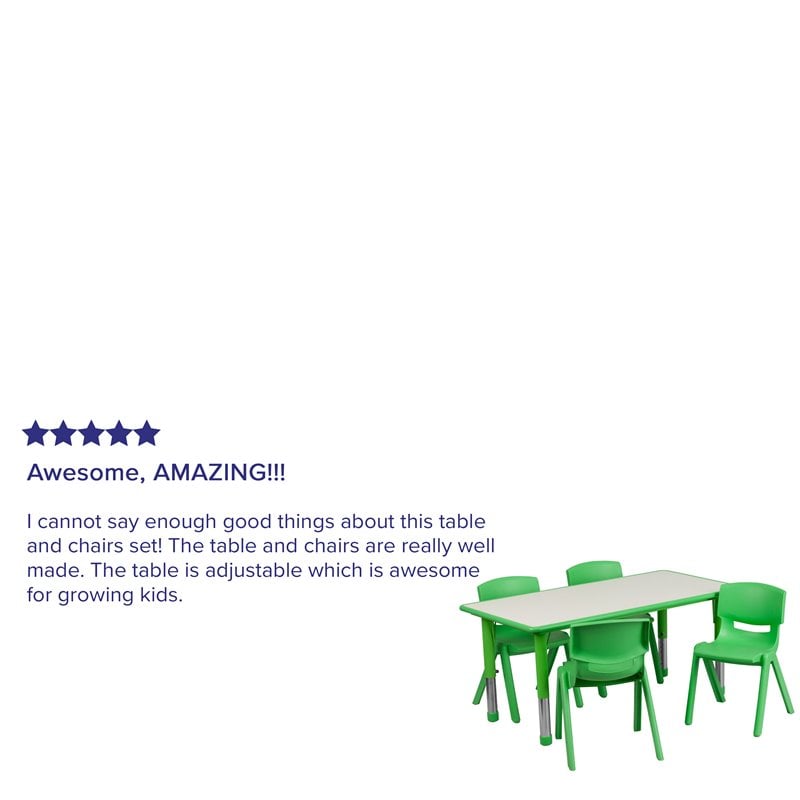 Bowery Hill Plastic Activity Table Set with 4 School Stacking Chairs in Green
