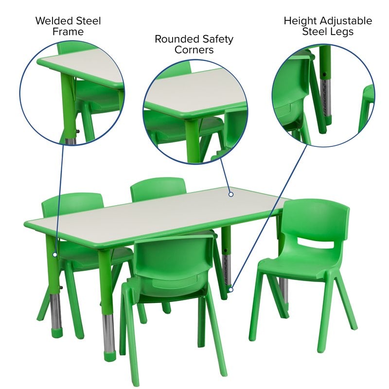 Bowery Hill Plastic Activity Table Set with 4 School Stacking Chairs in Green
