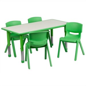 Bowery Hill Plastic Activity Table Set with 4 School Stacking Chairs in Green