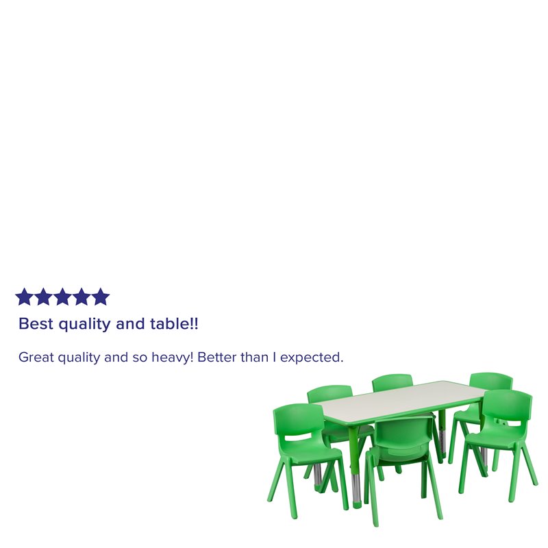 Bowery Hill Plastic Activity Table Set w/ 6 School Stacking Chairs in Green