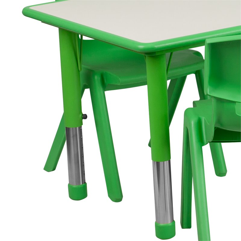 Bowery Hill Plastic Activity Table Set w/ 6 School Stacking Chairs in Green