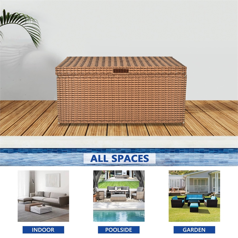 Bowery Hill Contemporary Wicker Patio Storage Deck Box in Honey