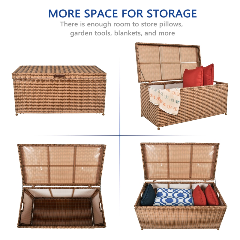 Bowery Hill Contemporary Wicker Patio Storage Deck Box in Honey