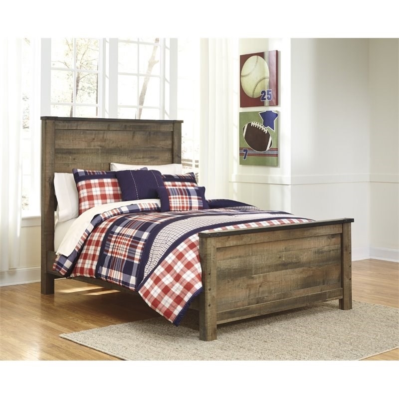 Bowery Hill Farmhouse Wood Full Size Panel Bed in Brown Finish