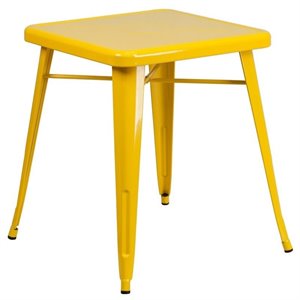 Bowery Hill Transitional 28&quot Square Metal Cafe Dining Table in Yellow