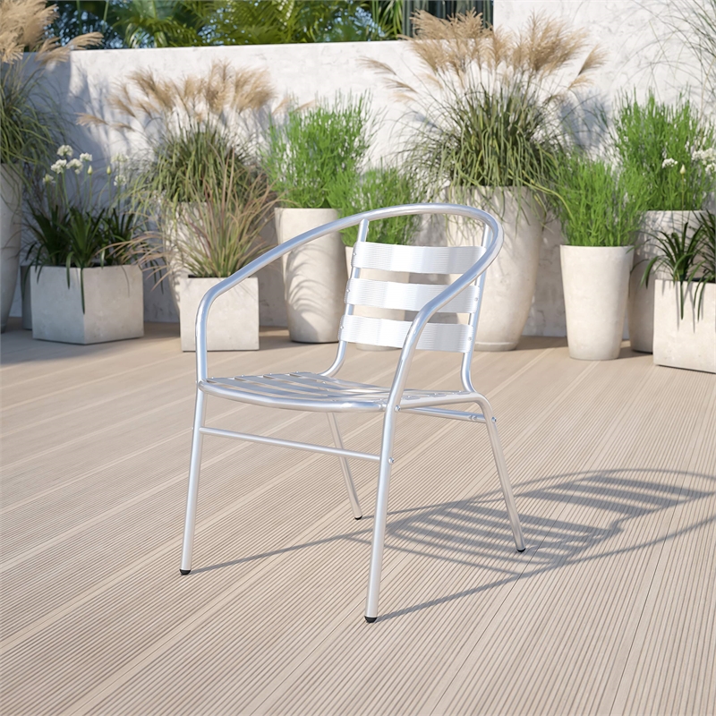 Bowery Hill Contemporary Aluminum Slat Back Dining Chair in Silver