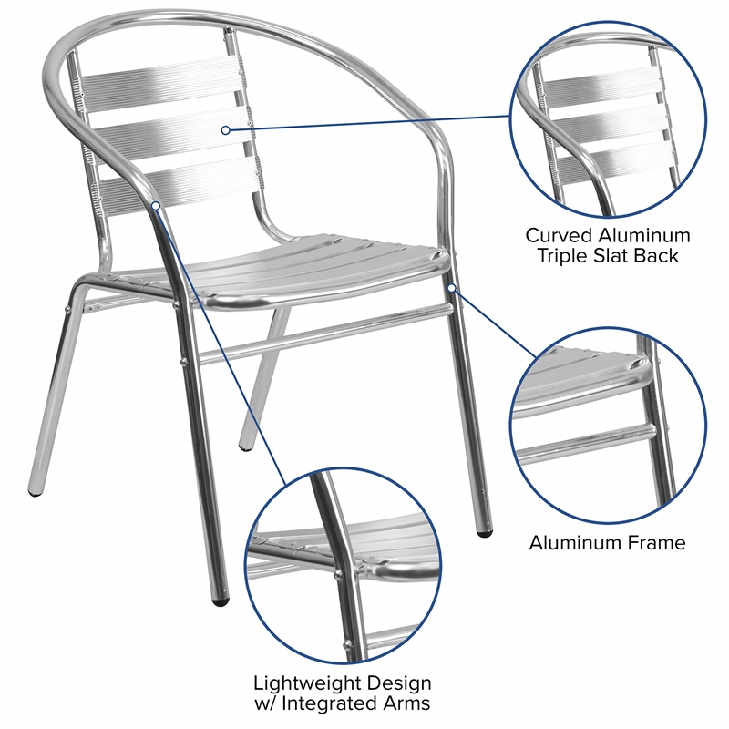 Bowery Hill Contemporary Aluminum Slat Back Dining Chair in Silver
