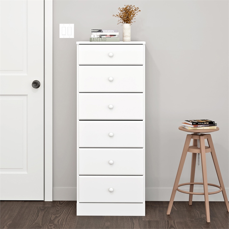 Bowery Hill Contemporary Solid Wood 6 Drawer Lingerie Chest in White