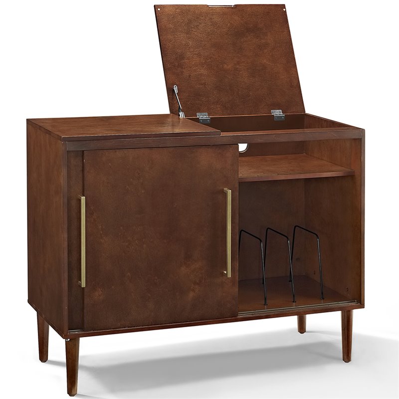 Bowery Hill Mid-Century Wood Media Console Table in Mahogany / Gold