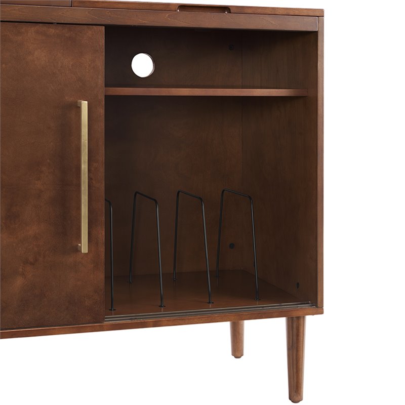 Bowery Hill Mid-Century Wood Media Console Table in Mahogany / Gold